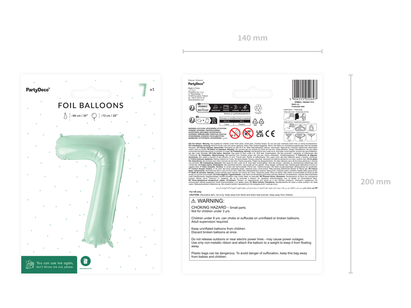 Balon foliowy Cyfra ''7'', 72cm, zieleń - obrazek 6