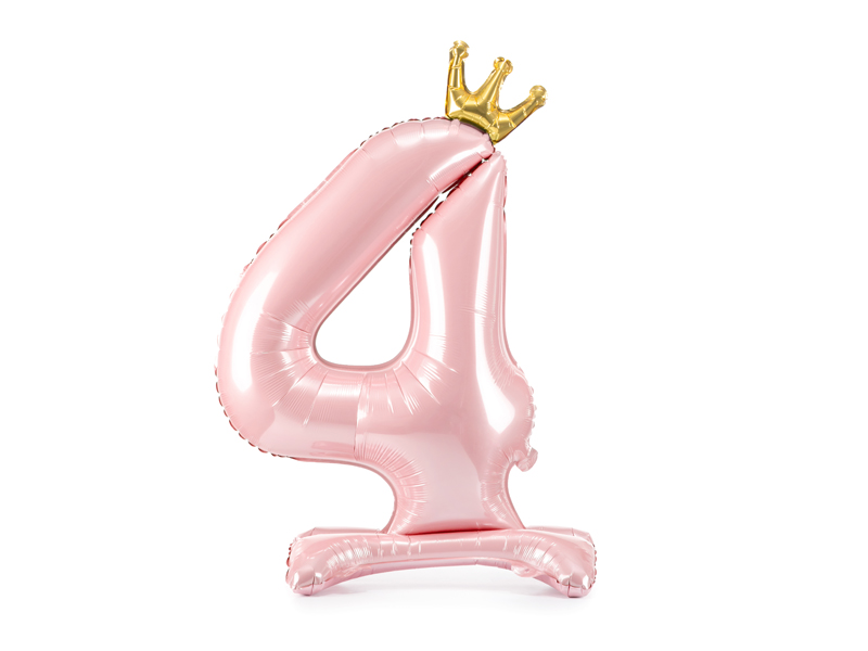 Stojący balon foliowy cyfra ''4'', 84 cm, jasny różowy