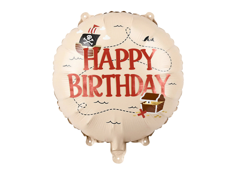 Balon foliowy Happy Birthday Piraci, 35 cm, beżowy