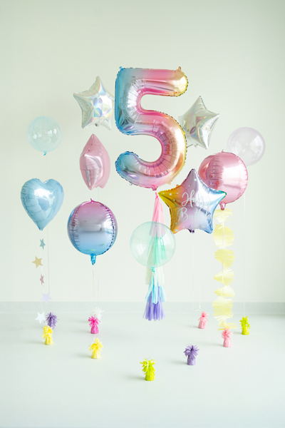 Balon foliowy Cyfra ''5'', 86cm, pastelowy tęczowy - obrazek 2