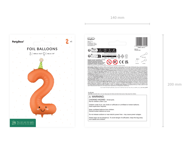 Balon foliowy Cyfra ''2'', 86cm, pomarańczowy - obrazek 4