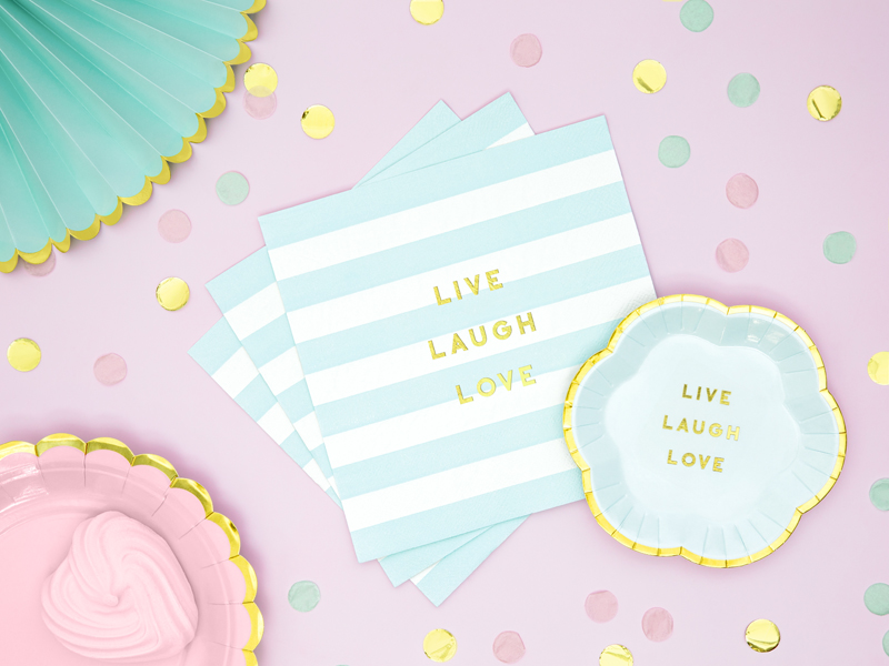 Serwetki Yummy - Live Laugh Love, jasny niebieski, 33x33cm (1 op. / 20 szt.) - obrazek 5