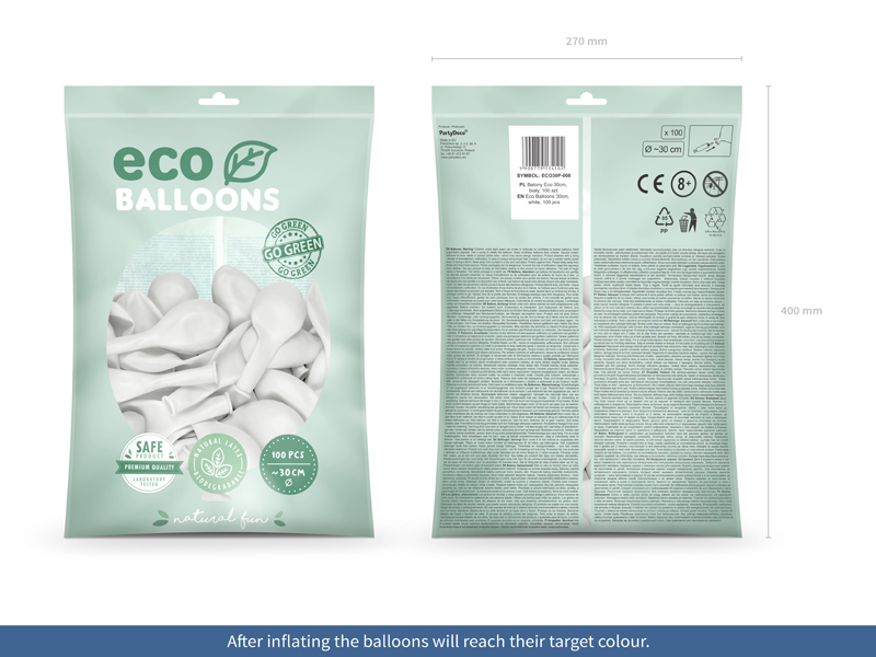 Balony Eco 30cm pastelowe, biały (1 op. / 100 szt.) - obrazek 8