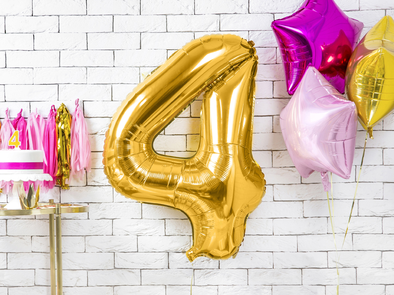 Balon foliowy Cyfra ''4'', 86cm, złoty - obrazek 2