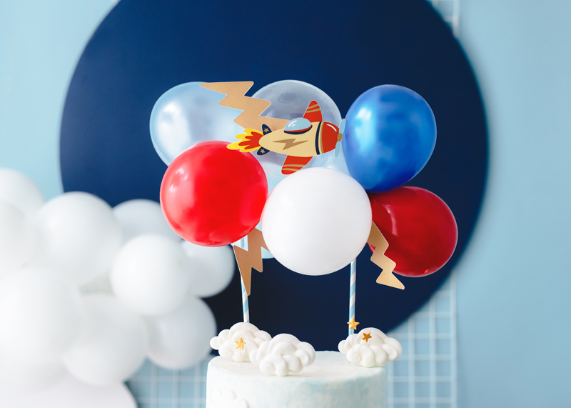 Balonowy topper na tort Samolot, mix, 29 cm - obrazek 2
