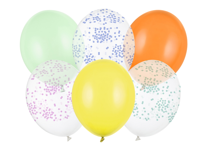 Balony 30 cm, Konfetti, mix (1 op. / 6 szt.)