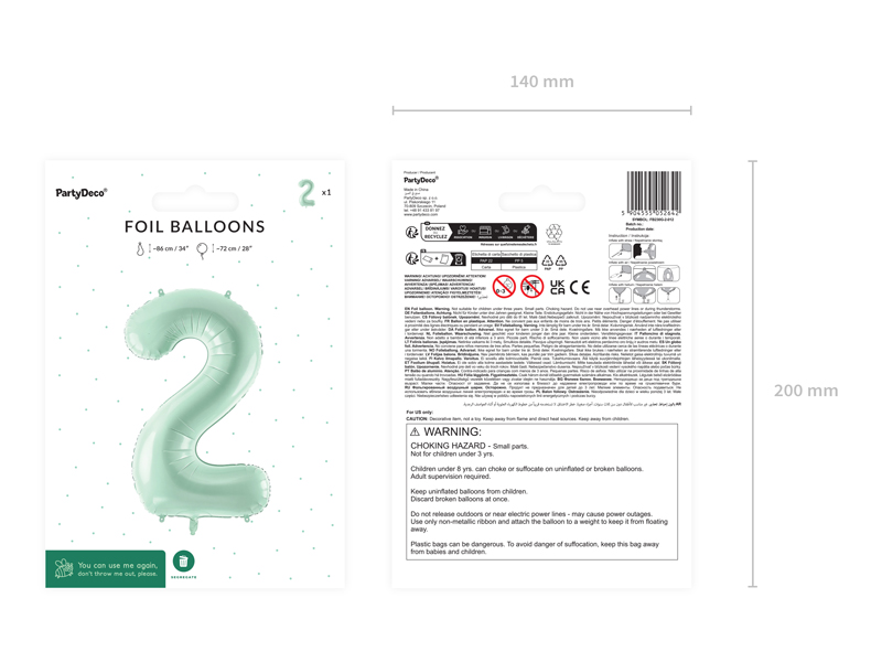 Balon foliowy Cyfra ''2'', 72cm, zieleń - obrazek 8