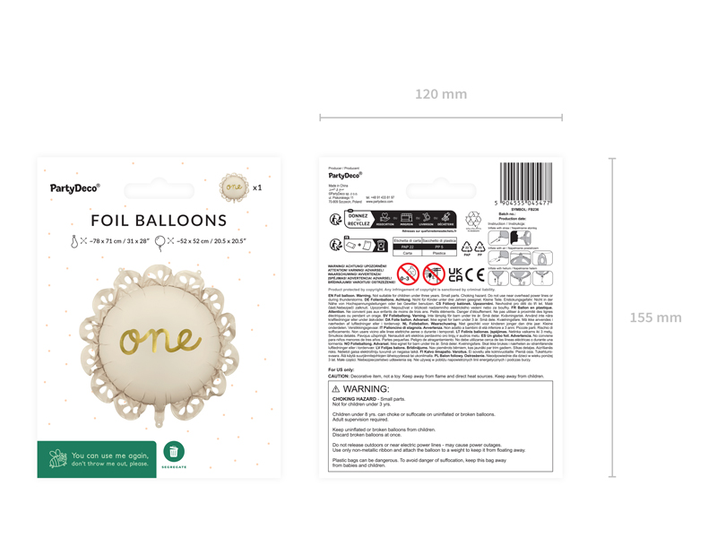 Balon foliowy pastylka z falbanką One, mix, 51,5x51,5 cm - obrazek 4