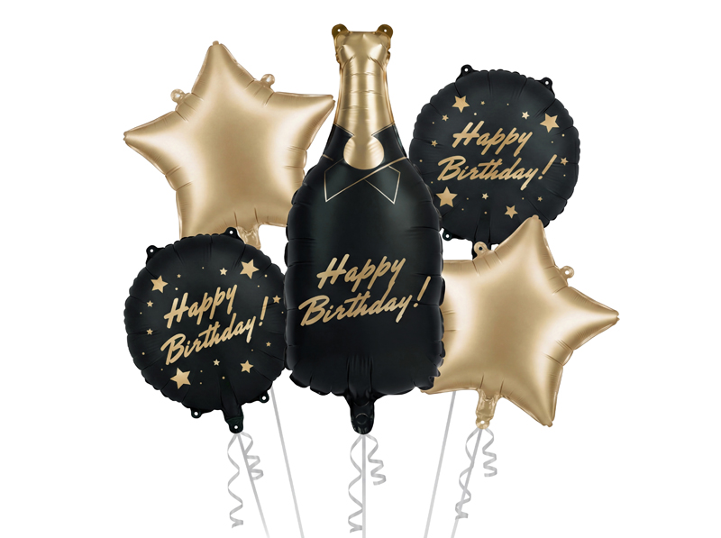 Zestaw balonów foliowych Butelka Happy Birthday, mix (1 op. / 5 szt.)