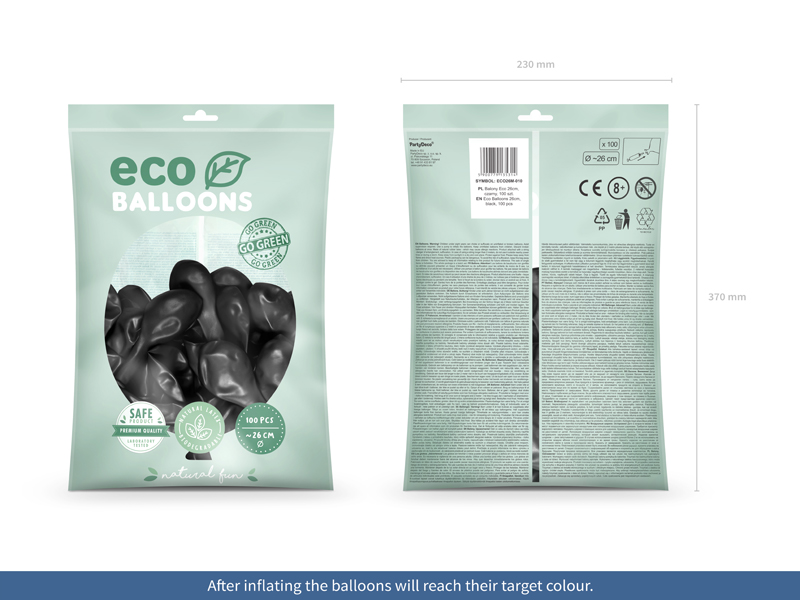 Balony Eco 26cm metalizowane, czarny (1 op. / 100 szt.) - obrazek 2
