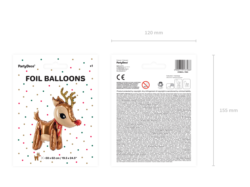 Balon foliowy Renifer, 50x62cm, mix - obrazek 4