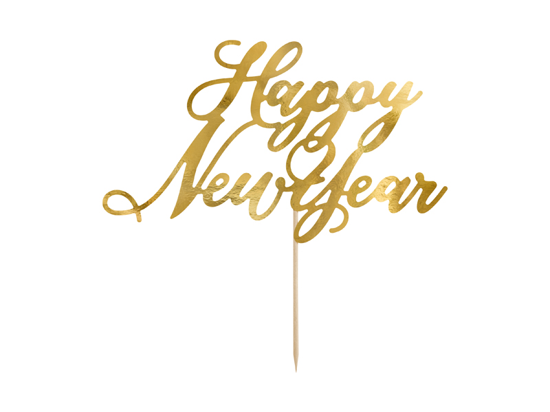Topper na tort Happy New Year, złoty, 24cm