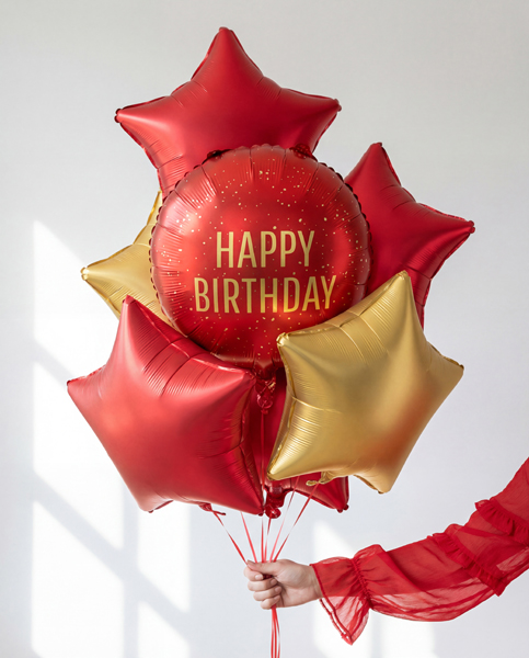 Balon foliowy pastylka ''Happy Birthday'', 35x35 cm, ciemny czerwony - obrazek 3