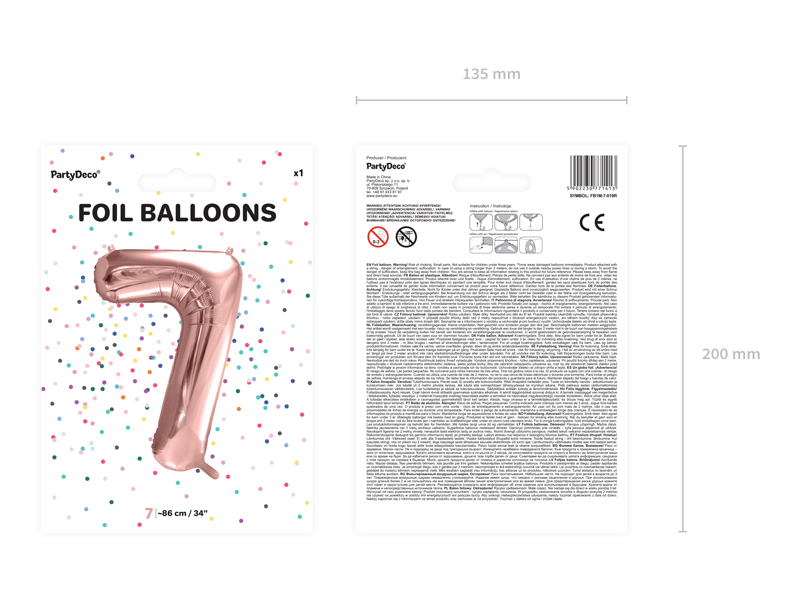 Balon foliowy Cyfra ''7'', 86cm, różowe złoto - obrazek 4
