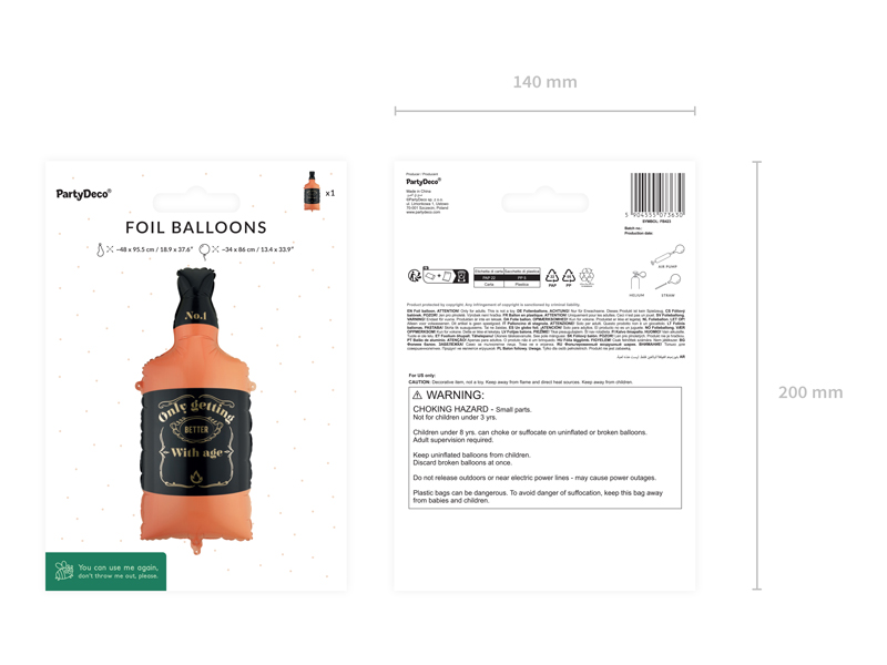 Balon foliowy Whisky, 34x86 cm, pomarańczowo-czarny - obrazek 2