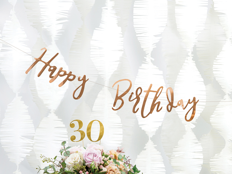 Baner Happy Birthday, różowe złoto, 16,5x62cm - obrazek 3