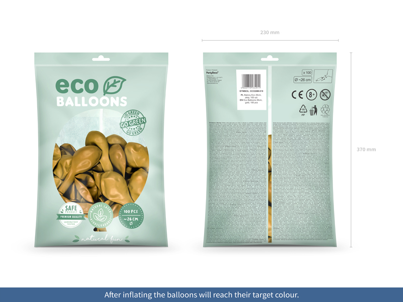 Balony Eco 26cm metalizowane, złoty (1 op. / 100 szt.) - obrazek 2