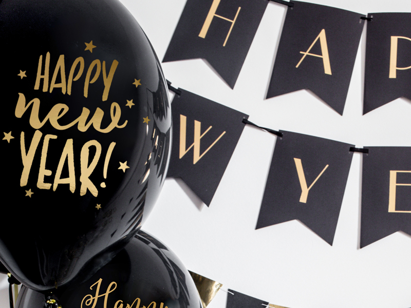 Balony 30cm, Happy New Year, Pastel Black (1 op. / 50 szt.) - obrazek 2