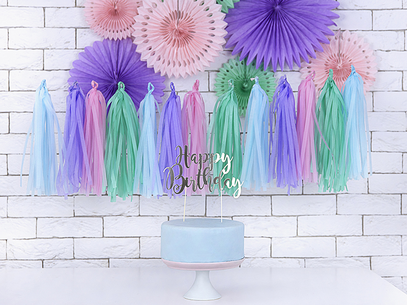 Topper na tort Happy Birthday, srebrny, 22,5cm - obrazek 4