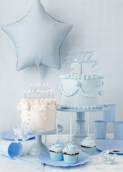 Topper akrylowy na tort Happy Birthday, mglisty niebieski, 16.5 cm - obrazek 3