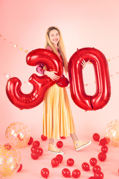 Balon foliowy Cyfra ''0'', 86cm, czerwony - obrazek 6