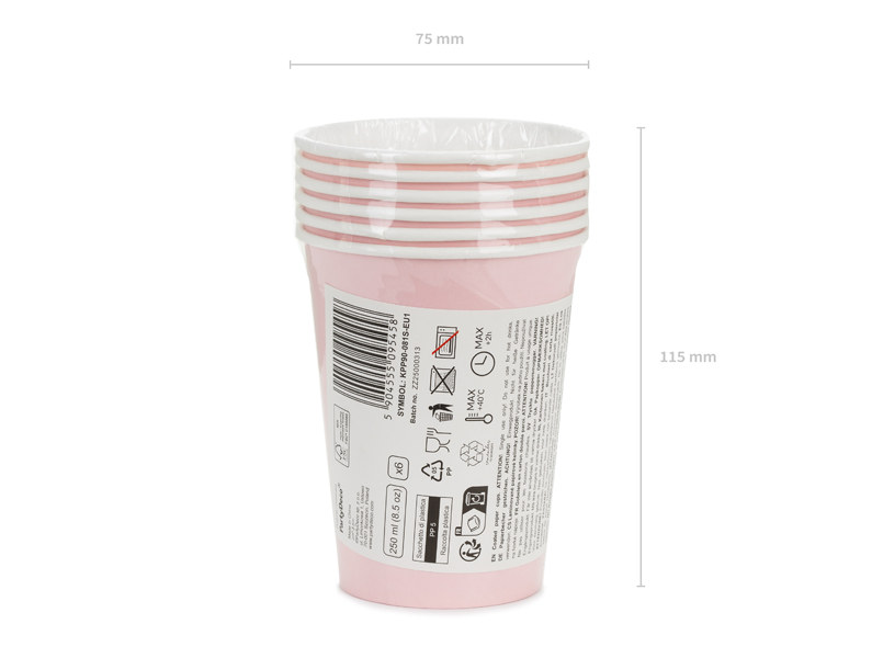 Kubeczki papierowe, jasny różowy, 250ml (1 op. / 6 szt.) - obrazek 7