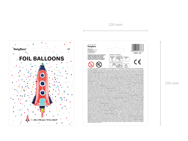 Balon foliowy Rakieta, 44x115cm, mix - obrazek 5