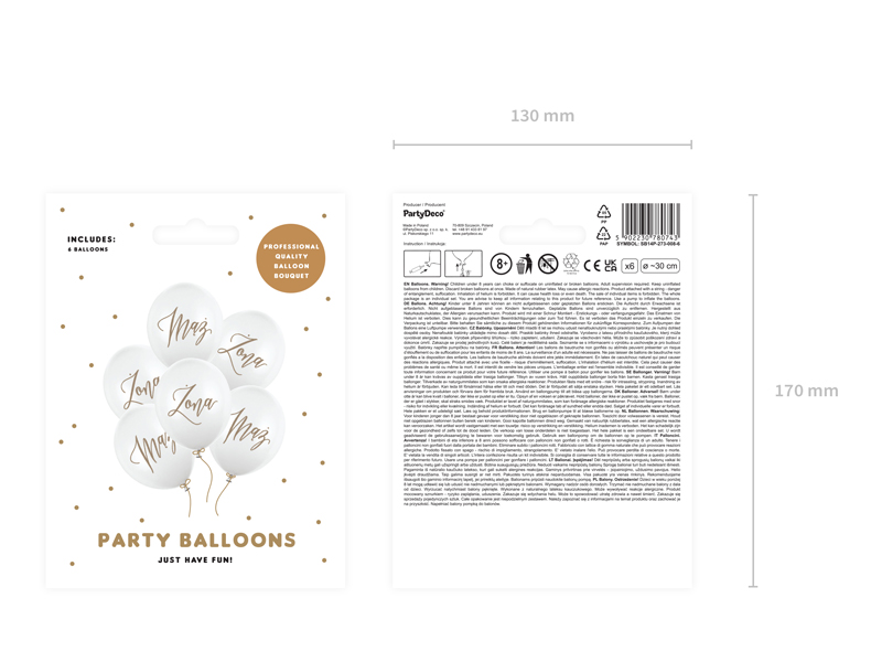 Balony 30cm, Żona, Mąż, Pastel Pure White (1 op. / 6 szt.) - obrazek 2