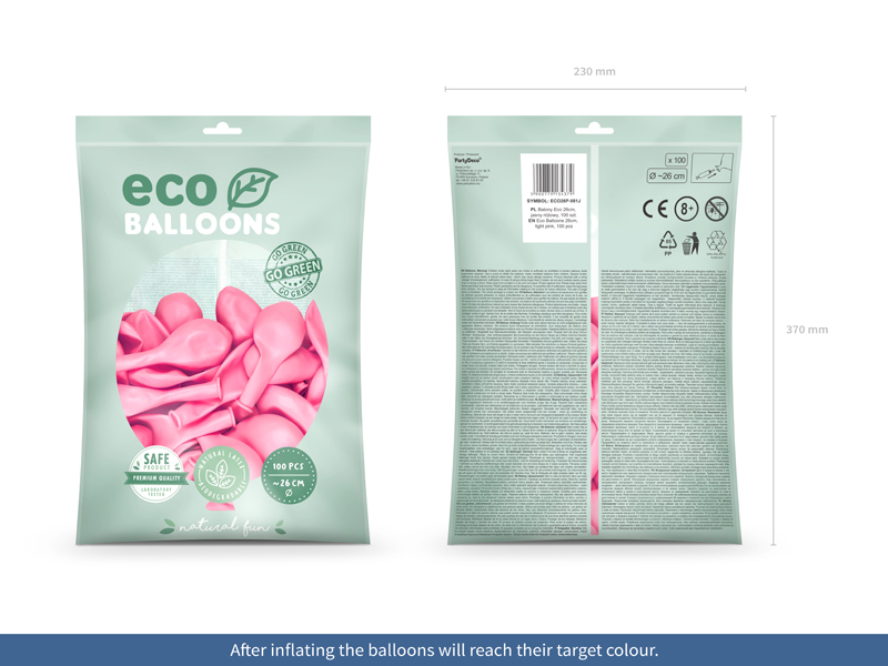 Balony Eco 26cm pastelowe, jasny różowy (1 op. / 100 szt.) - obrazek 2