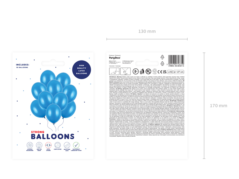 Balony Strong 27cm, Metallic Corn. Blue (1 op. / 10 szt.) - obrazek 2