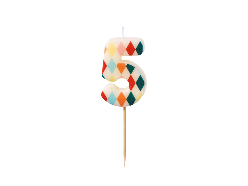 Świeczka urodzinowa Cyfra 5 Romby, 5,5 cm, mix