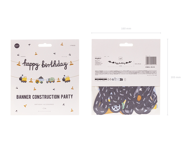 Baner Happy birthday Pojazdy budowlane, 2 m, mix - obrazek 5