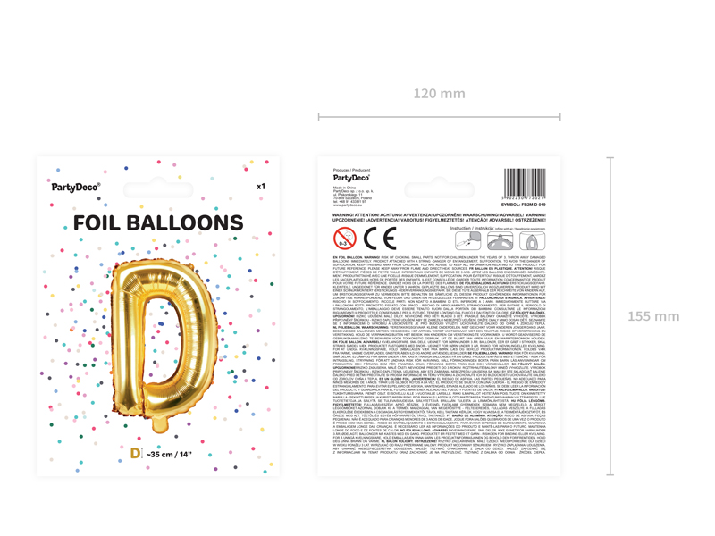 Balon foliowy Litera ''D'', 35cm, złoty - obrazek 7