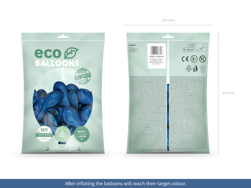 Balony Eco 26cm pastelowe, niebieski (1 op. / 100 szt.) - obrazek 2