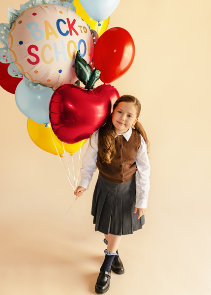 Balon foliowy pastylka z falbanką Back to school, 52x52 cm, kremowo-niebieski - obrazek 6