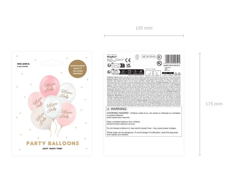 Balony 30 cm, Welcome Baby, mix różowy (1 op. / 6 szt.) - obrazek 3