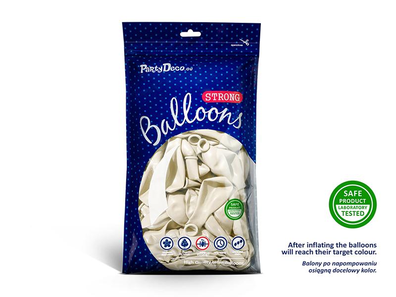 Balony Strong 30cm, Metallic Pure White (1 op. / 50 szt.) - obrazek 3