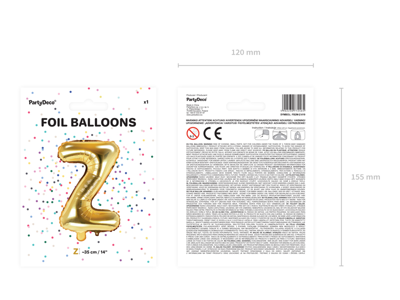 Balon foliowy Litera ''Z'', 35cm, złoty - obrazek 3
