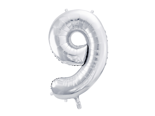Balon foliowy Cyfra ''9'', 86cm, srebrny