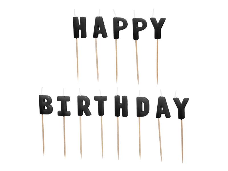 Świeczki urodzinowe Happy Birthday, 2.5 cm, czarny (1 op. / 13 szt.)