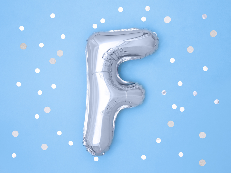 Balon foliowy Litera ''F'', 35cm, srebrny - obrazek 3