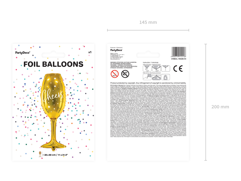 Balon foliowy Kieliszek, 28x80cm, złoty - obrazek 4