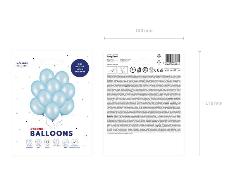 Balony Strong 27cm, Metallic Baby Blue (1 op. / 10 szt.) - obrazek 2