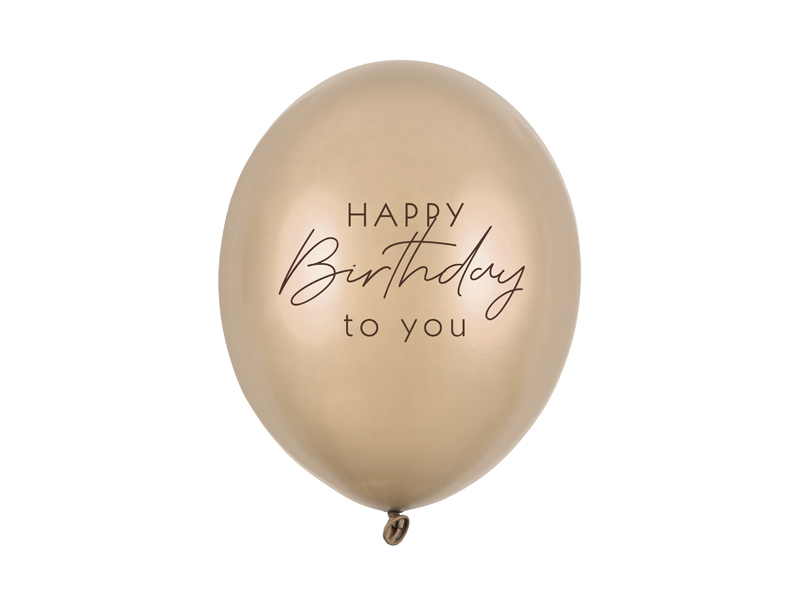 Balony 30 cm, Happy Birthday, Metallic Cold Gold (1 op. / 6 szt.)
