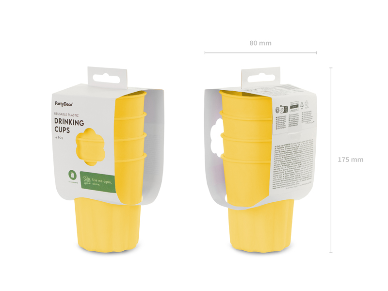 Kubeczki plastikowe Falbanka, 220 ml, żółty (1 op. / 4 szt.) - obrazek 2