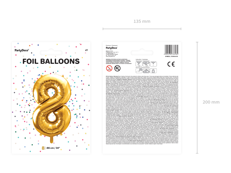 Balon foliowy Cyfra ''8'', 86cm, złoty - obrazek 6