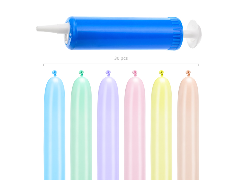 Balony modeliny pastelowe 130cm z pompką, mix (1 op. / 30 szt.) - obrazek 2