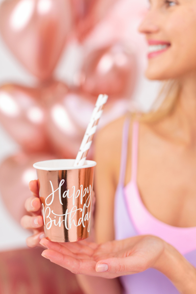 Kubeczki Happy Birthday!, różowe złoto, 260ml (1 op. / 6 szt.) - obrazek 4