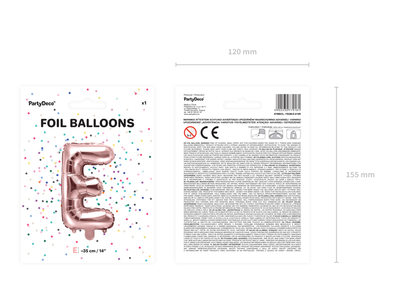 Balon foliowy Litera ''E'', 35cm, różowe złoto - obrazek 8
