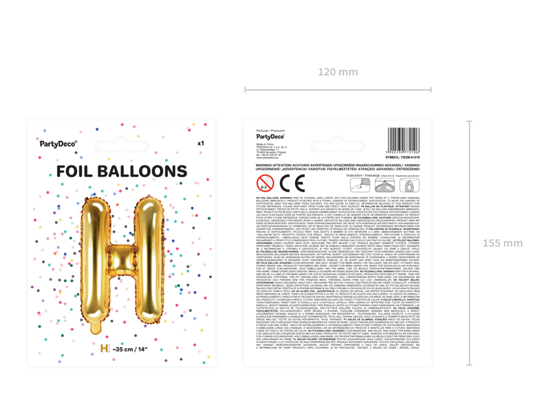 Balon foliowy Litera ''H'', 35cm, złoty - obrazek 3